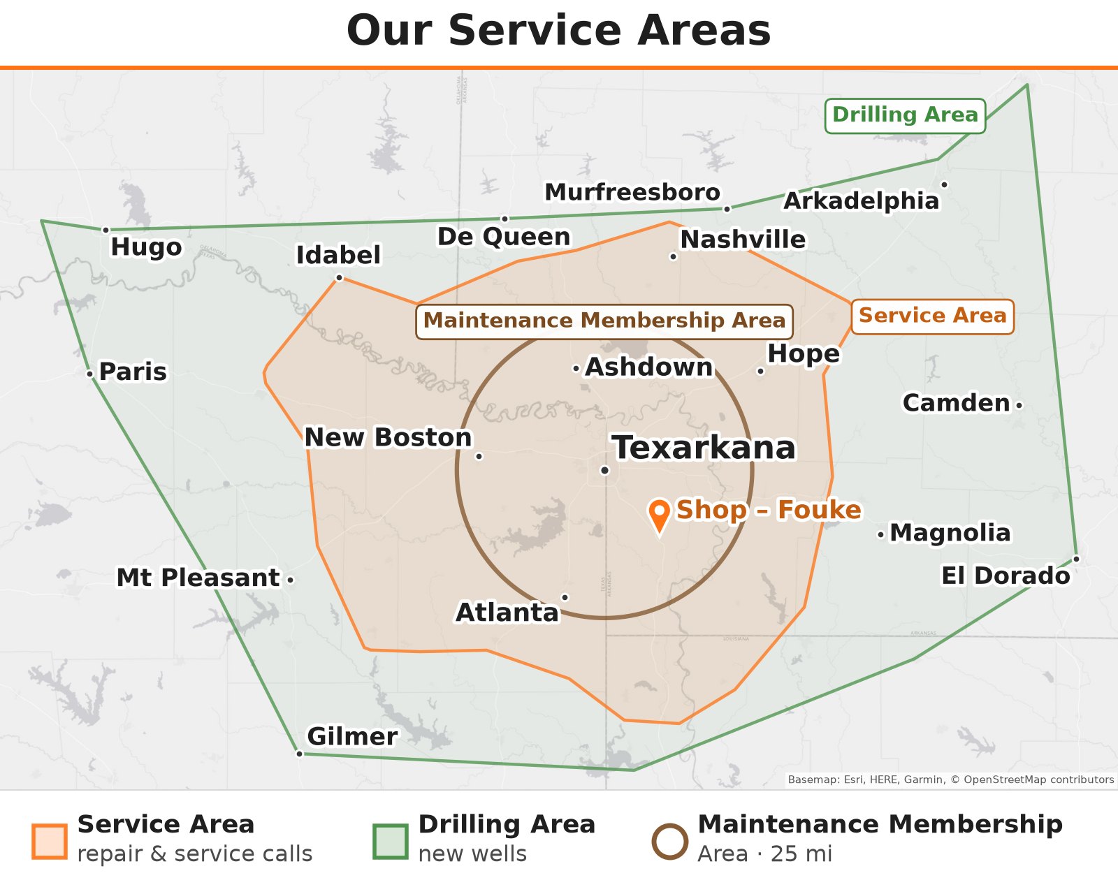 Dwyer Water Wells service, drilling, and maintenance membership areas map